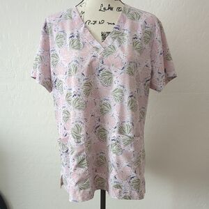 XL Med Couture Women's Short Sleeve Butterfly Scrub Top - Light Pink & Green